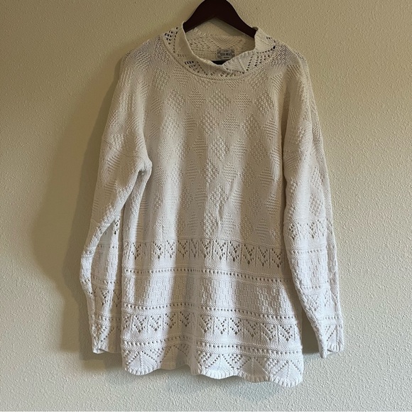 Via Max Vintage Cream / Off White Crochet Knit Grandpa Sweater - Picture 3 of 11